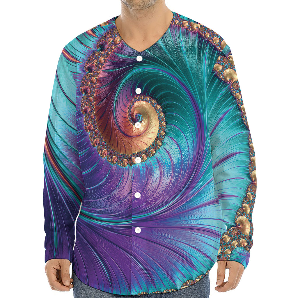 Abstract Fractal Print Long Sleeve Baseball Jersey