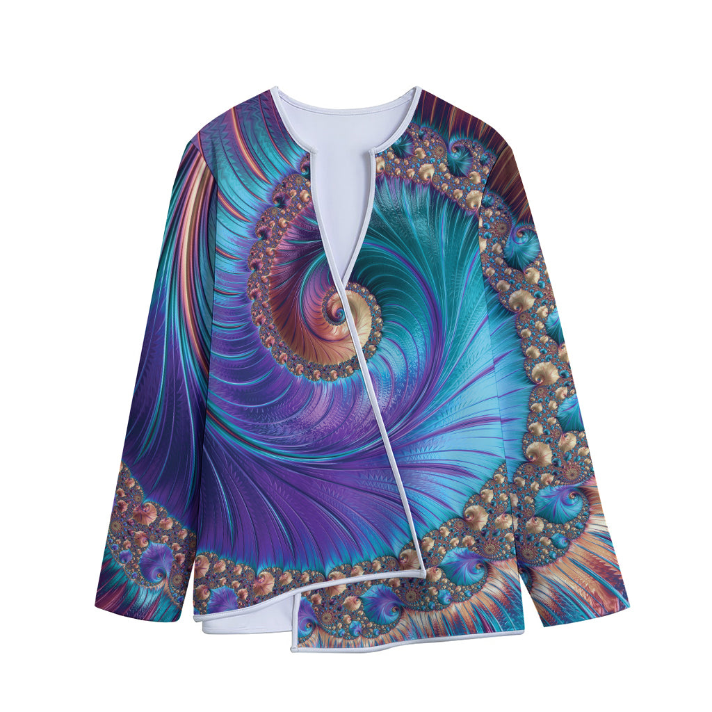 Abstract Fractal Print Long Sleeve Short Coat