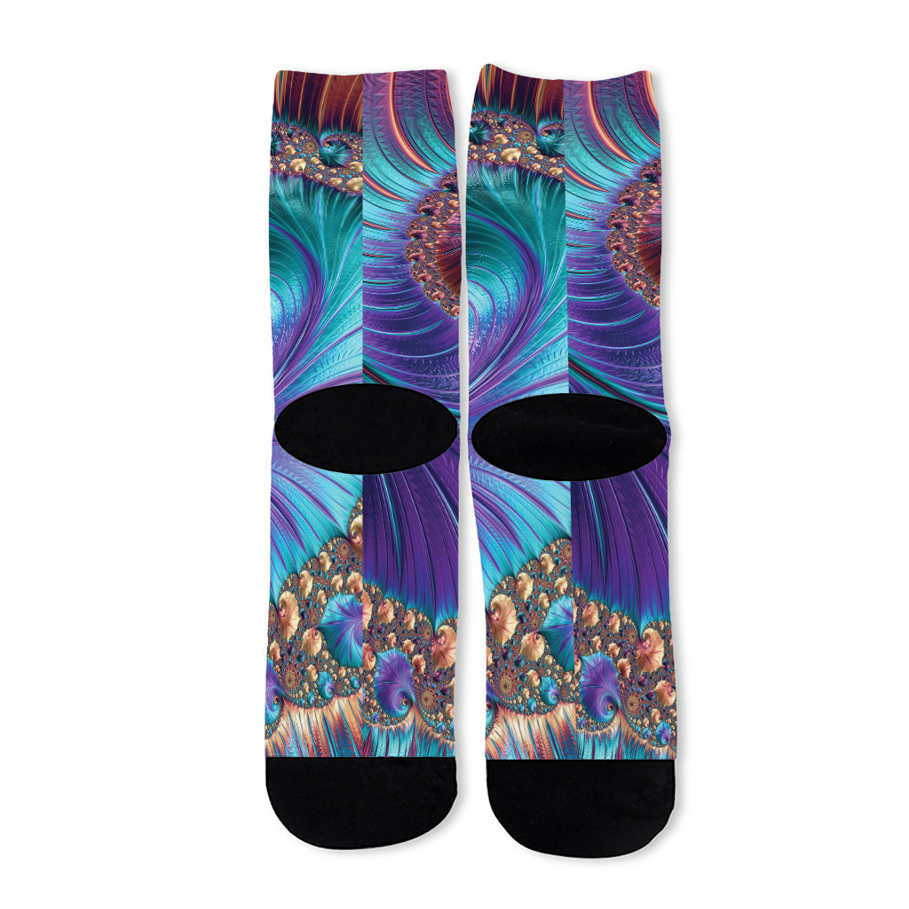 Abstract Fractal Print Long Socks