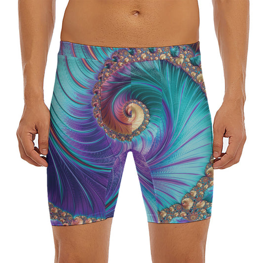 Abstract Fractal Print Men's Long Boxer Briefs