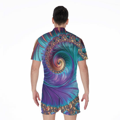 Abstract Fractal Print Men's Rompers