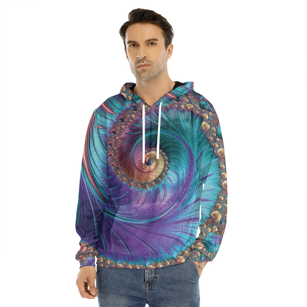 Abstract Fractal Print Men's Velvet Pullover Hoodie