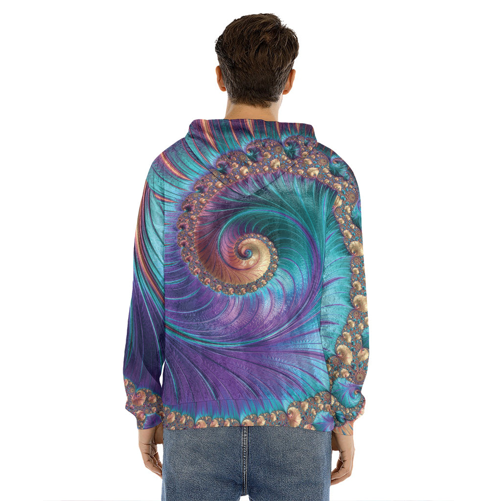Abstract Fractal Print Men's Velvet Pullover Hoodie