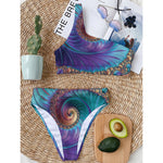 Abstract Fractal Print One Shoulder Bikini Top
