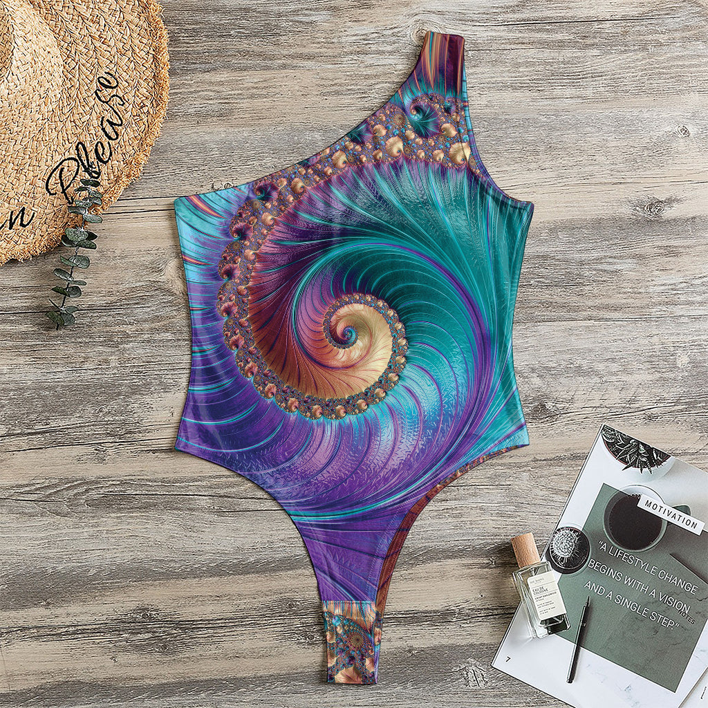 Abstract Fractal Print One Shoulder Bodysuit