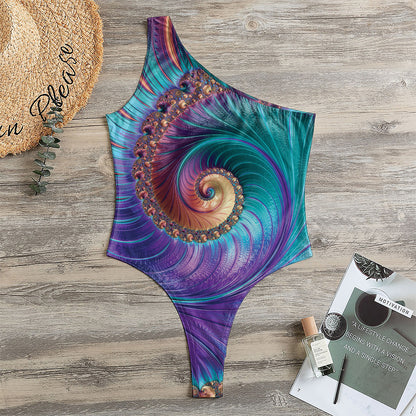 Abstract Fractal Print One Shoulder Bodysuit