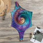 Abstract Fractal Print One Shoulder Bodysuit
