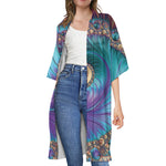 Abstract Fractal Print Open Front Beach Cover Up