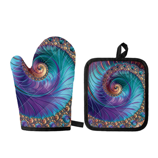 Abstract Fractal Print Oven Mitt And Pot Holder Set