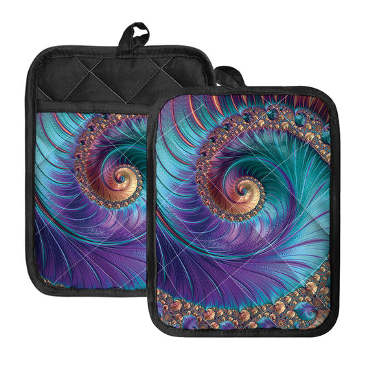 Abstract Fractal Print Pot Holders With Pocket