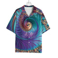 Abstract Fractal Print Rayon Hawaiian Shirt