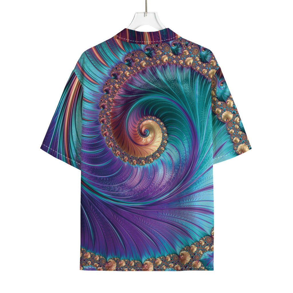 Abstract Fractal Print Rayon Hawaiian Shirt