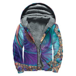 Abstract Fractal Print Sherpa Lined Zip Up Hoodie