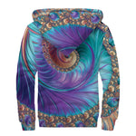 Abstract Fractal Print Sherpa Lined Zip Up Hoodie
