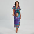 Abstract Fractal Print Short Sleeve Maxi Dress