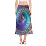 Abstract Fractal Print Side Slit Midi Skirt