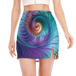 Abstract Fractal Print Side Slit Mini Skirt