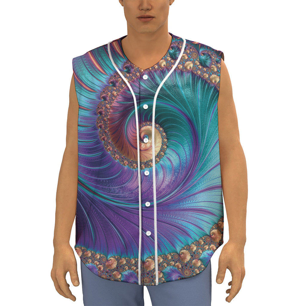 Abstract Fractal Print Sleeveless Baseball Jersey