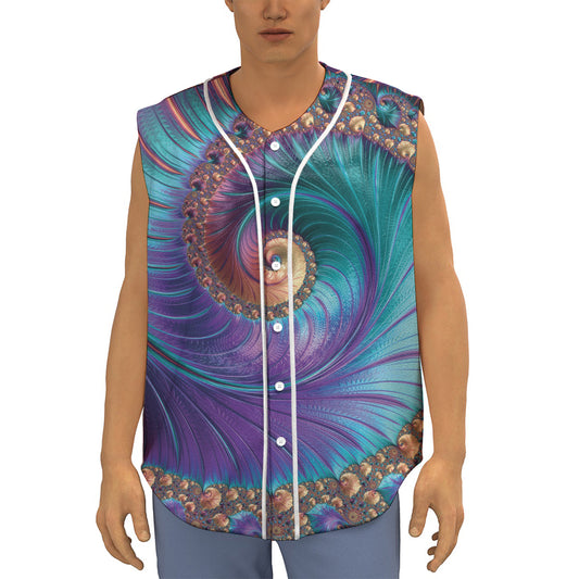 Abstract Fractal Print Sleeveless Baseball Jersey