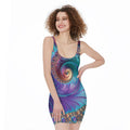 Abstract Fractal Print Sleeveless Bodycon Dress
