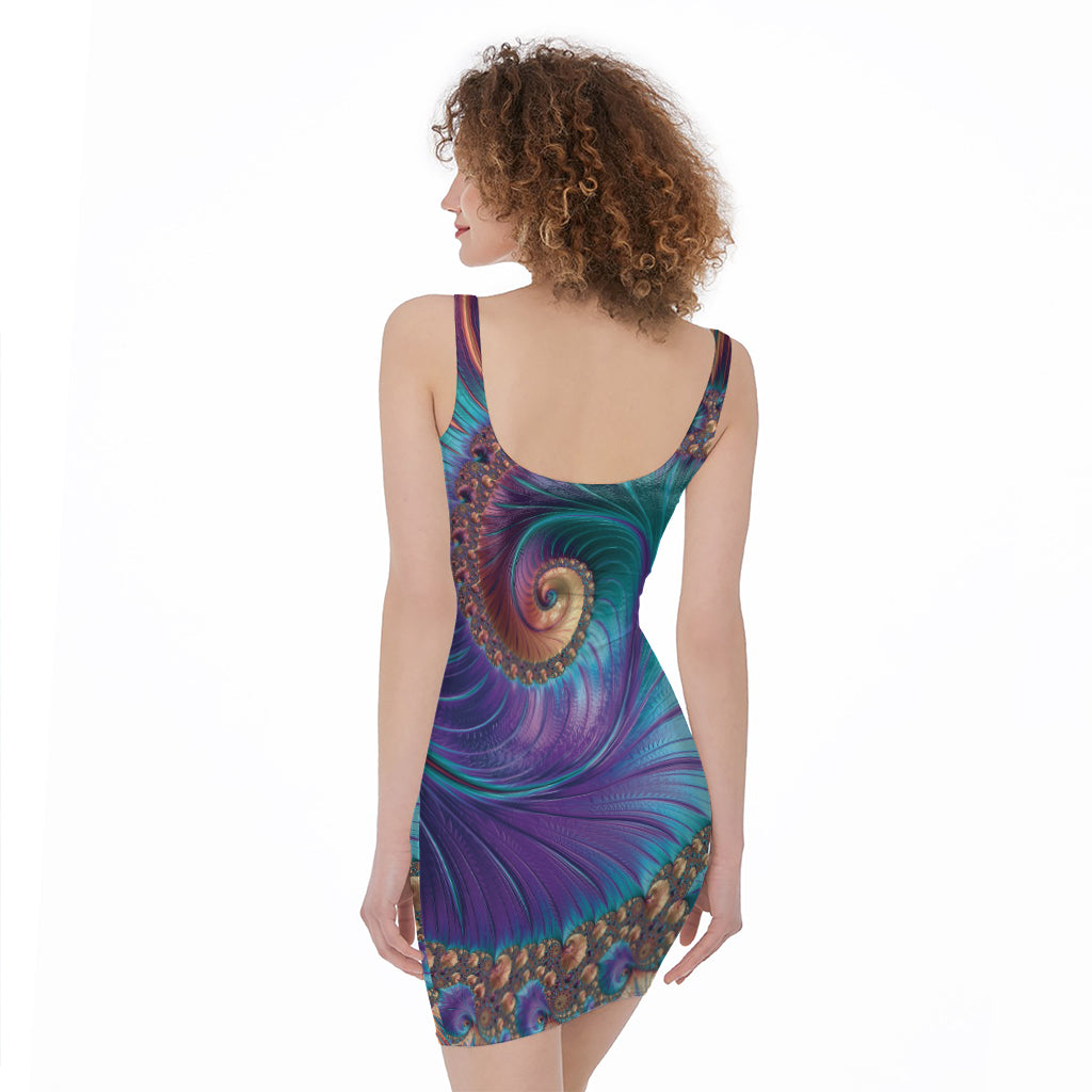 Abstract Fractal Print Sleeveless Bodycon Dress