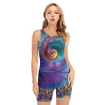 Abstract Fractal Print Sleeveless One Piece Swimsuit