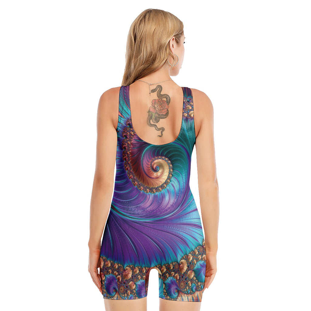 Abstract Fractal Print Sleeveless One Piece Swimsuit