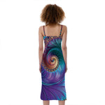 Abstract Fractal Print Slim Fit Midi Cami Dress