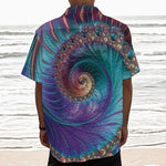 Abstract Fractal Print Textured Short Sleeve Shirt