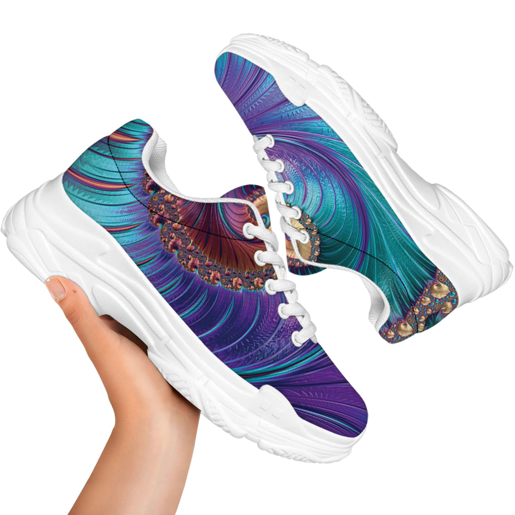 Abstract Fractal Print White Chunky Shoes