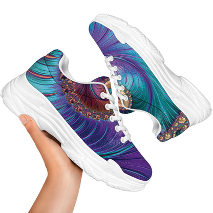 Abstract Fractal Print White Chunky Shoes