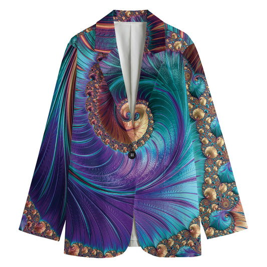 Abstract Fractal Print Women's Cotton Blazer