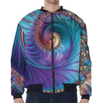 Abstract Fractal Print Zip Sleeve Bomber Jacket
