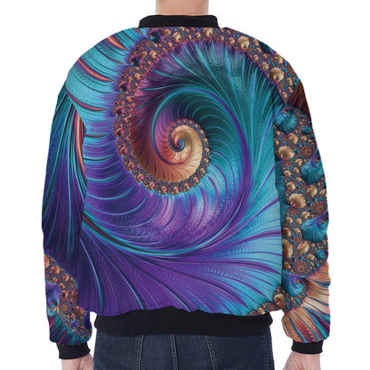 Abstract Fractal Print Zip Sleeve Bomber Jacket