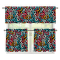 Abstract Funky Pattern Print 3 Piece Kitchen Curtains