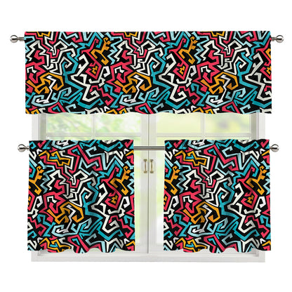 Abstract Funky Pattern Print 3 Piece Kitchen Curtains
