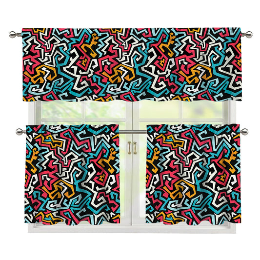 Abstract Funky Pattern Print 3 Piece Kitchen Curtains
