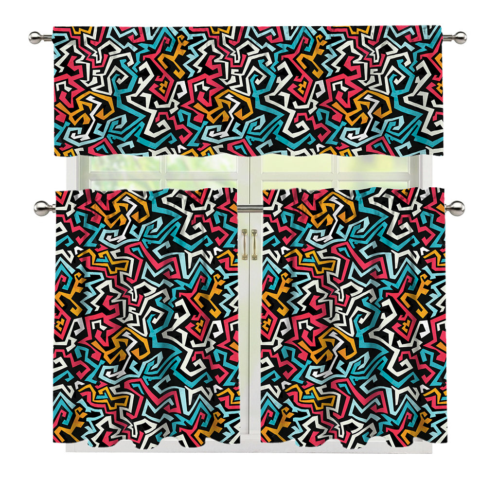 Abstract Funky Pattern Print 3 Piece Kitchen Curtains