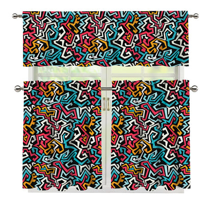 Abstract Funky Pattern Print 3 Piece Kitchen Curtains