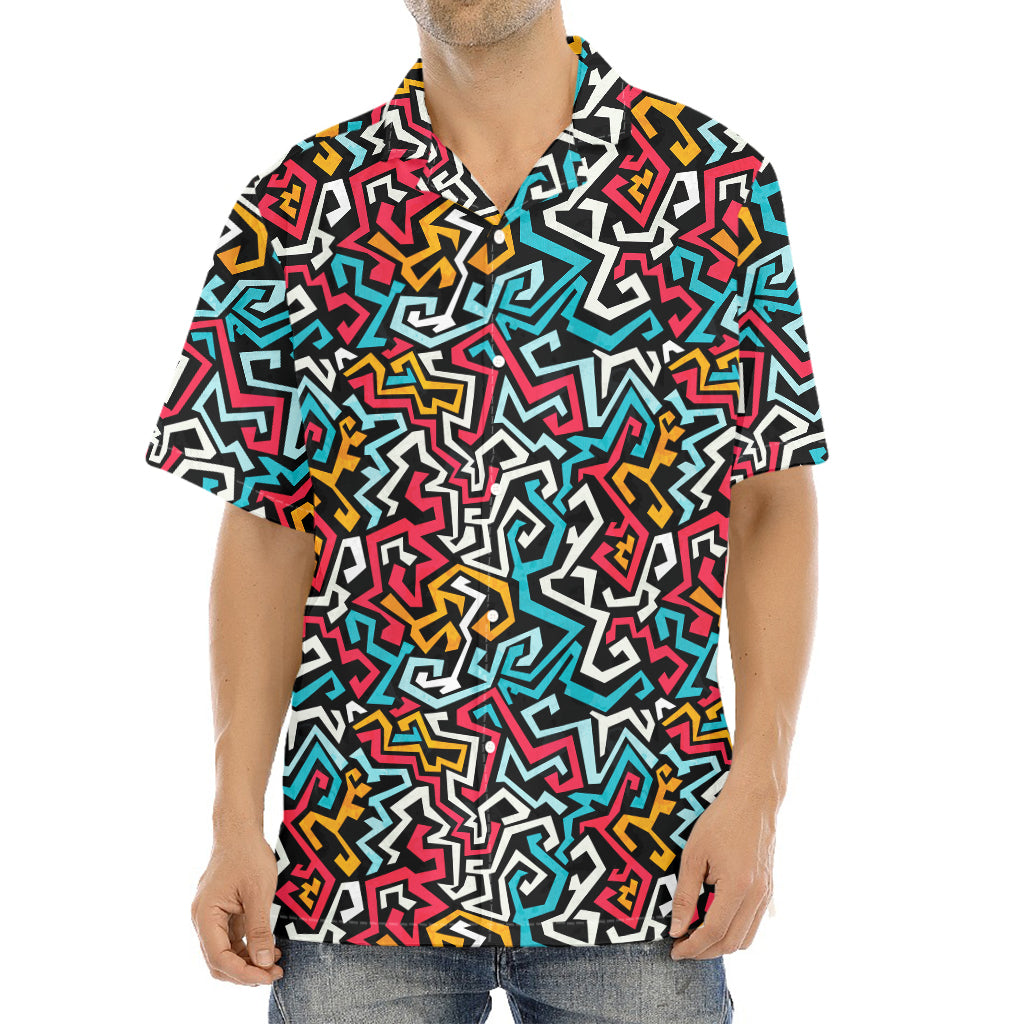 Abstract Funky Pattern Print Aloha Shirt