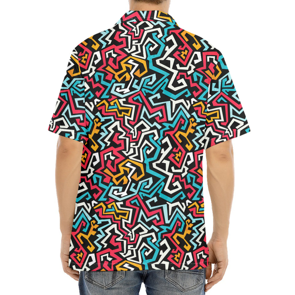 Abstract Funky Pattern Print Aloha Shirt