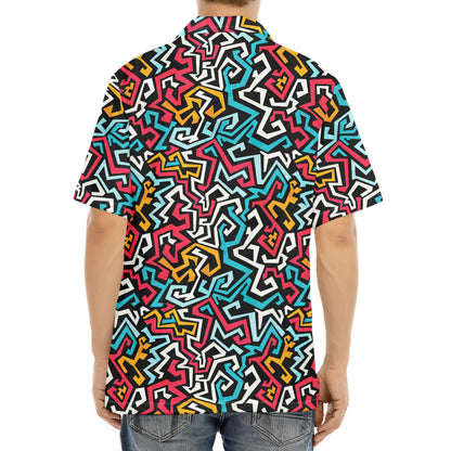 Abstract Funky Pattern Print Aloha Shirt