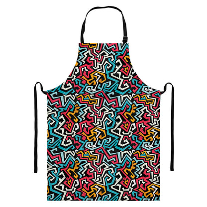 Abstract Funky Pattern Print Bib Apron With Pocket