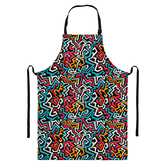 Abstract Funky Pattern Print Bib Apron With Pocket
