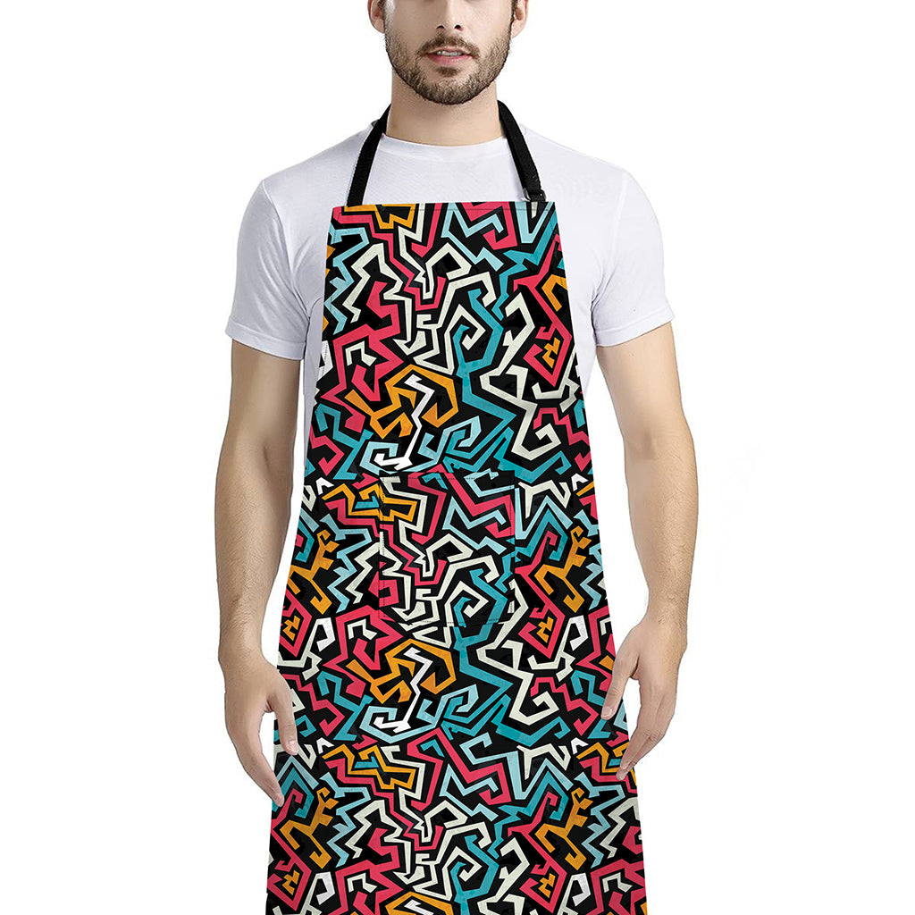 Abstract Funky Pattern Print Bib Apron With Pocket