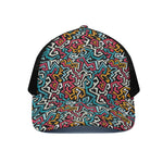 Abstract Funky Pattern Print Black Mesh Trucker Cap