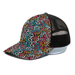 Abstract Funky Pattern Print Black Mesh Trucker Cap