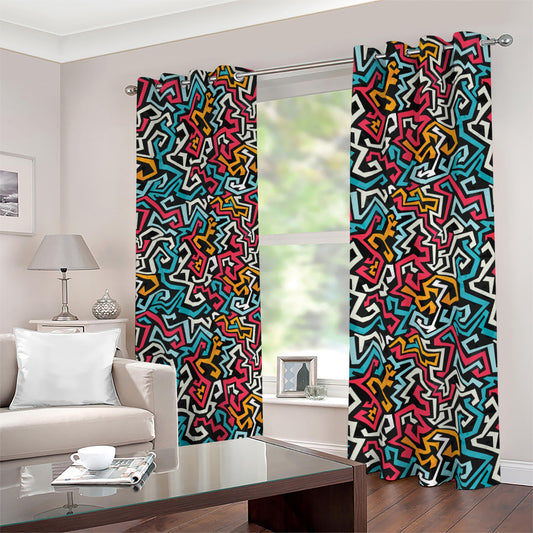 Abstract Funky Pattern Print Blackout Grommet Curtains