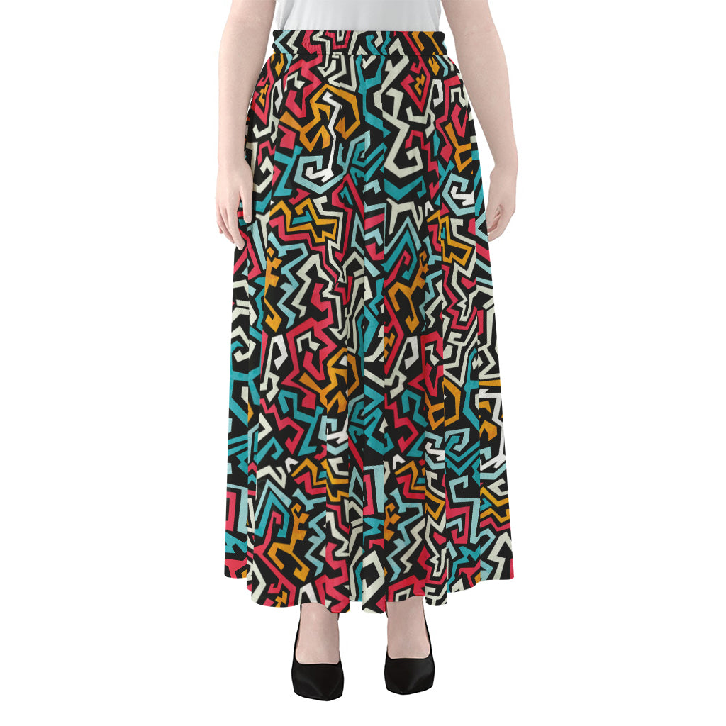 Abstract Funky Pattern Print Chiffon Maxi Skirt