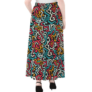 Abstract Funky Pattern Print Chiffon Maxi Skirt